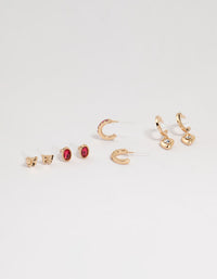 Gold Diamante Heart Mixed Stud Earrings 4-Pack - link has visual effect only