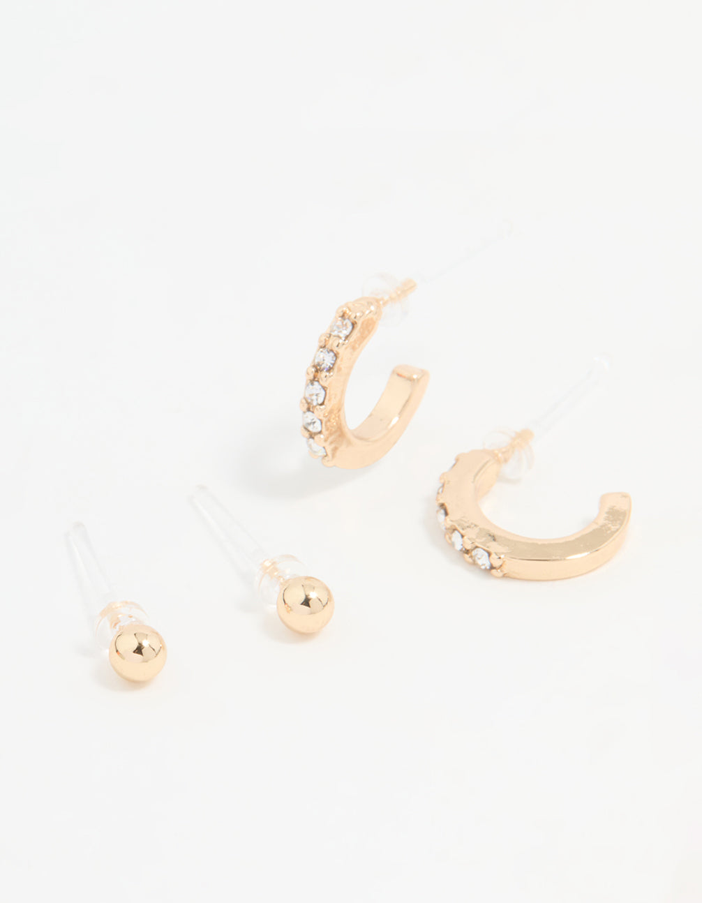 Gold Diamante Hoop & Stud Earrings 3-Pack