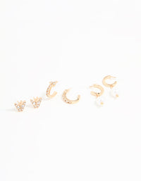 Gold Diamante Pearl Hoop & Stud Earrings 3-Pack - link has visual effect only