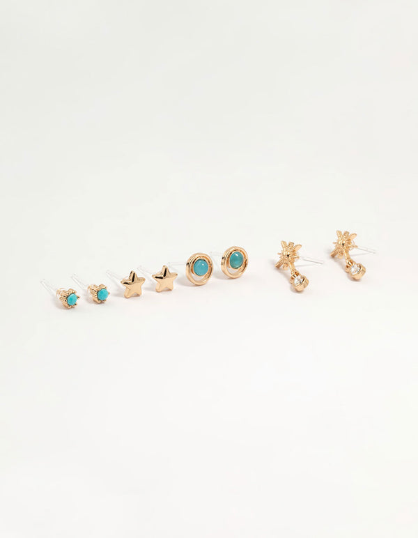 Gold Diamante Celestial Earrings 4-Pack