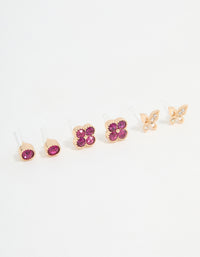 Gold Floral & Butterfly Stud Earrings 3-Pack - link has visual effect only
