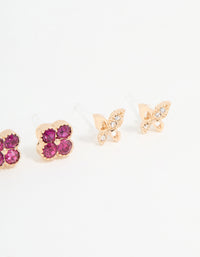 Gold Floral & Butterfly Stud Earrings 3-Pack - link has visual effect only