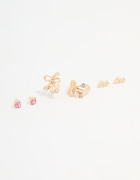 Gold Bow Diamante Hoop Earrings 3-Pack - link has visual effect only