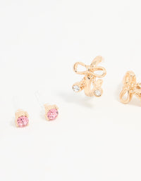 Gold Bow Diamante Hoop Earrings 3-Pack - link has visual effect only