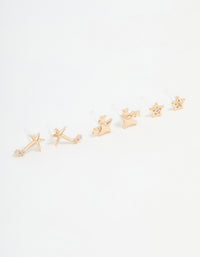 Gold Cubic Zirconia Celestial Stud Earrings 3-Pack - link has visual effect only