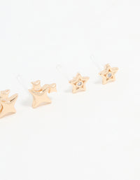 Gold Cubic Zirconia Celestial Stud Earrings 3-Pack - link has visual effect only