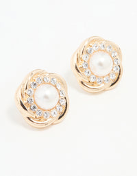 Gold Large Pearl Stud Earrings - link has visual effect only