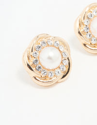 Gold Large Pearl Stud Earrings - link has visual effect only