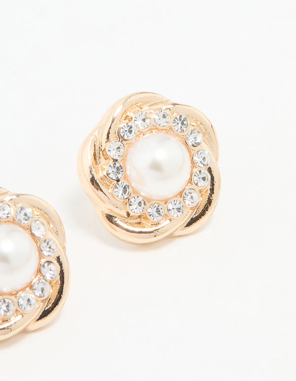 Gold Large Pearl Stud Earrings