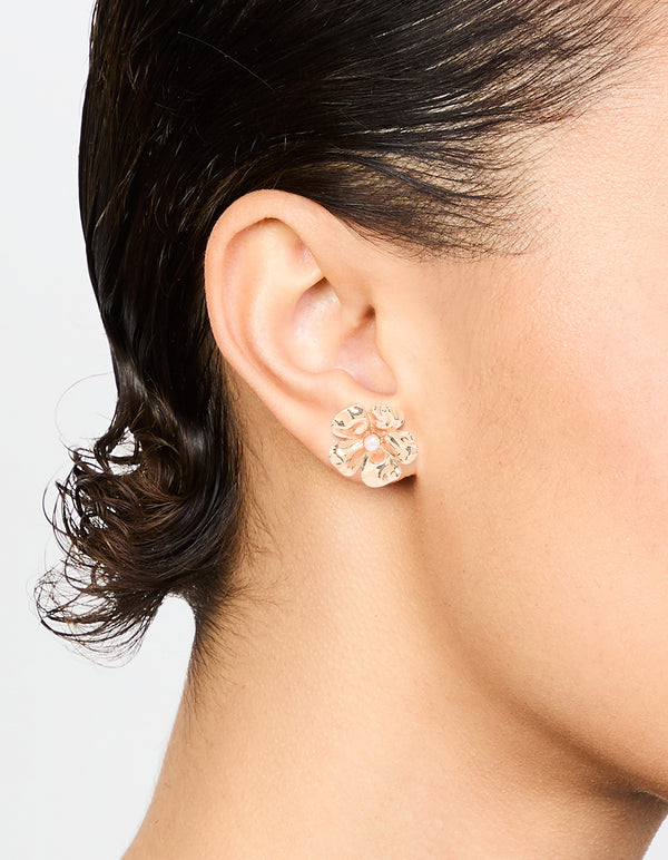 Gold Large Floral Stud Earrings