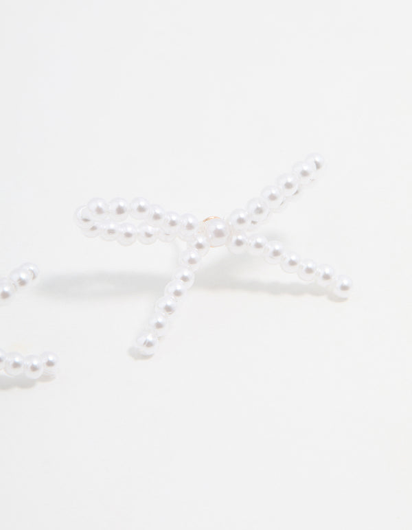 Gold Pearl Bow Stud Earrings