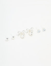 Silver Bow & Heart Stud Earrings 3-Pack - link has visual effect only