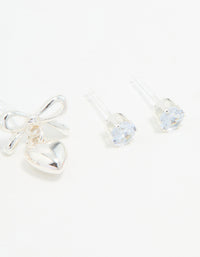Silver Bow & Heart Stud Earrings 3-Pack - link has visual effect only