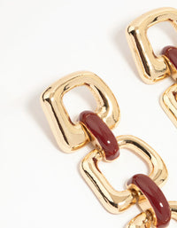 Gold Triple Chain Link Drop Earrings - link has visual effect only