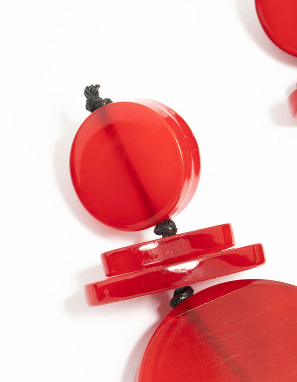 Red Layered Disc Drop Earrings