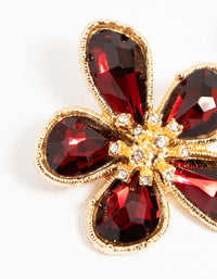 Gold Red Stone Flower Large Stud Earrings - link has visual effect only