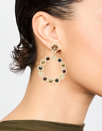 Gold Multi-Coloured Stone Circle Drop Earrings - link has visual effect only