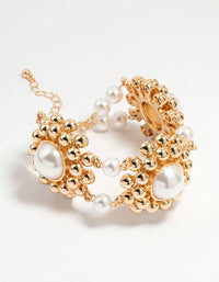 Gold Plated Flower Pearl Bracelet - link has visual effect only