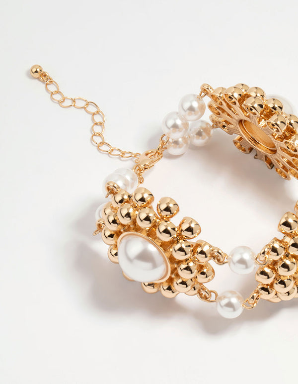 Gold Plated Flower Pearl Bracelet