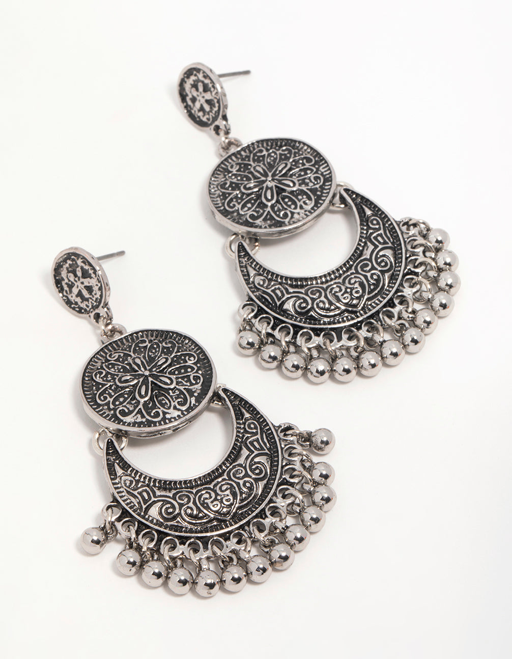 Antique Silver Beaded Drop Earrings