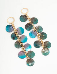 Gold Blue Genuine Shell Disc Chain Drop Earrings - link has visual effect only