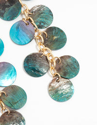 Gold Blue Genuine Shell Disc Chain Drop Earrings - link has visual effect only