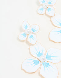 White & Blue Coated Metal Flower Drop Earrings - link has visual effect only