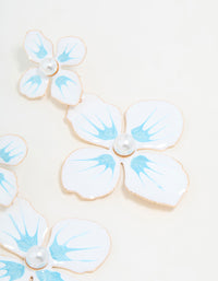 White & Blue Coated Metal Flower Drop Earrings - link has visual effect only