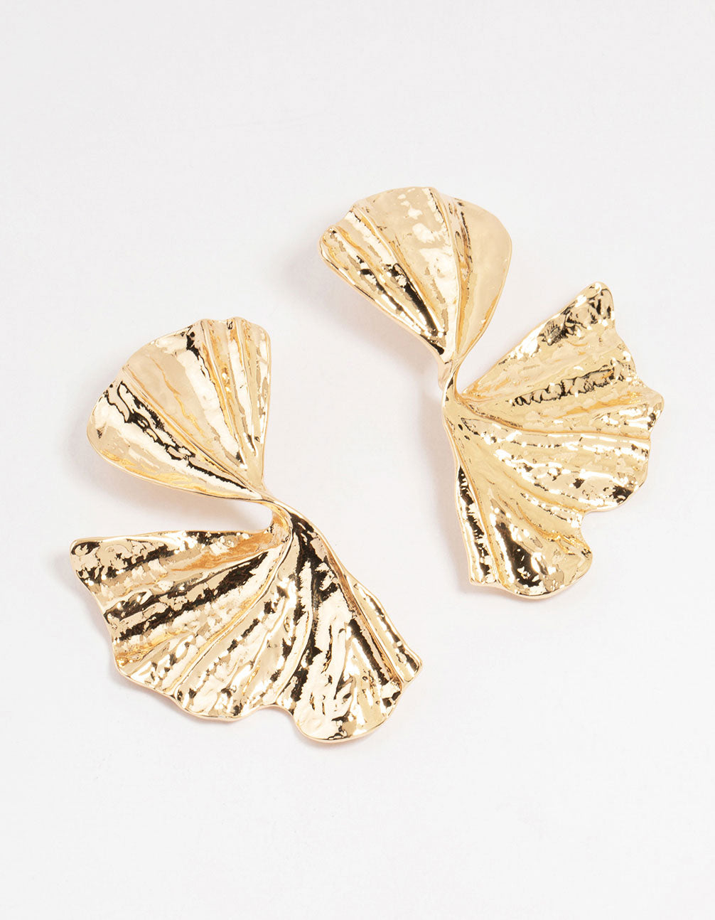 Gold Organic Twist Fan Stud Earrings