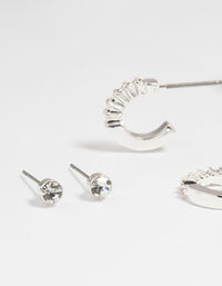 Silver Flower & Butterfly Mixed Earring Stack 6-Pack - link has visual effect only