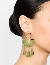 Gold & Green Half Woven Tassel Drop Earrings - link has visual effect only