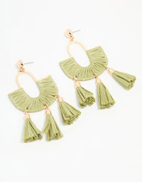 Gold & Green Half Woven Tassel Drop Earrings - link has visual effect only