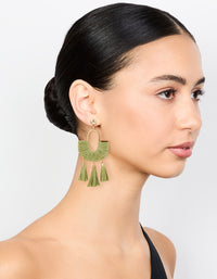 Gold & Green Half Woven Tassel Drop Earrings - link has visual effect only