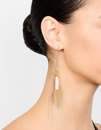 Gold Pearl Leaf Peach Feather Hook Earrings - link has visual effect only
