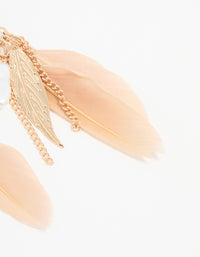 Gold Pearl Leaf Peach Feather Hook Earrings - link has visual effect only