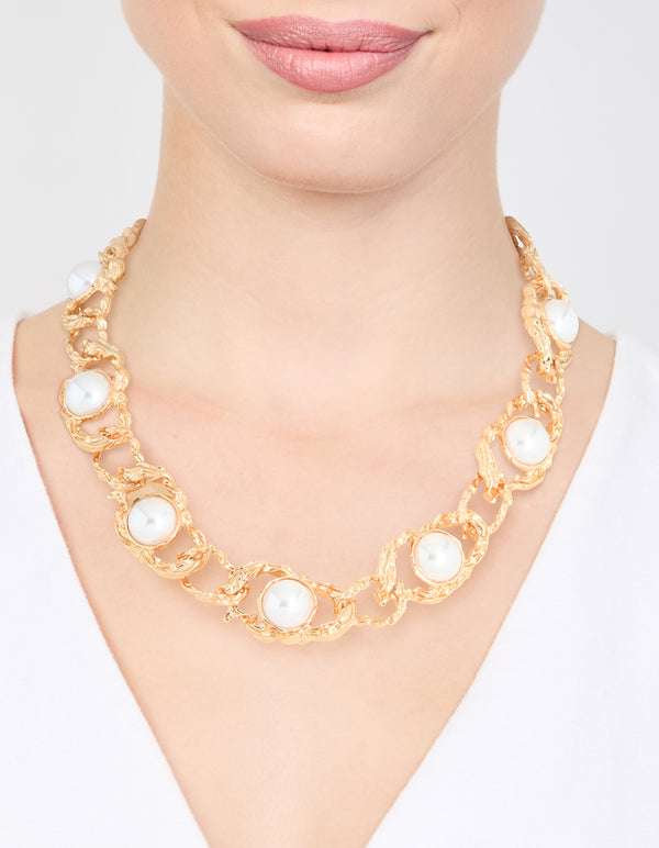 Gold Pearl Molten Rope Necklace