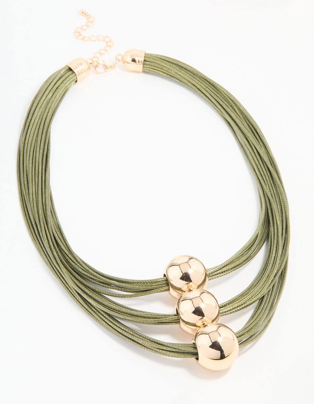 Gold Green Cord Ball Layered Necklace