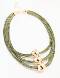 Gold Green Cord Ball Layered Necklace - link has visual effect only