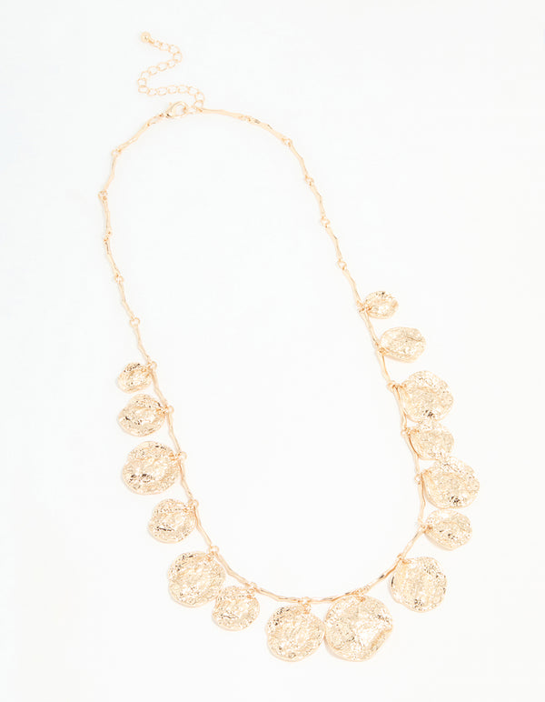 Gold Molten Circle Charm Necklace