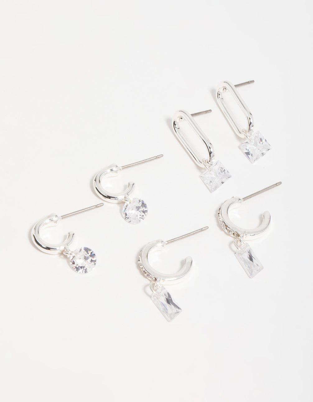 Silver Cubic Zirconia Mixed Shape Drop Earrings 3-Pack