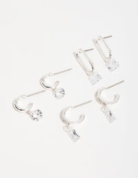 Silver Cubic Zirconia Mixed Shape Drop Earrings 3-Pack - link has visual effect only