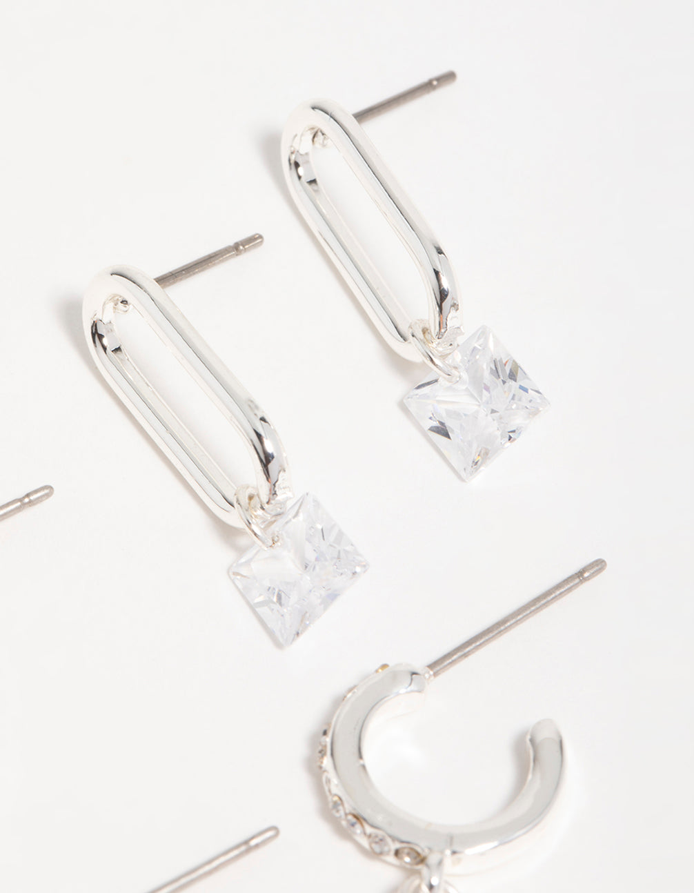 Silver Cubic Zirconia Mixed Shape Drop Earrings 3-Pack