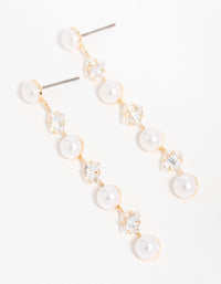 Gold Cubic Zirconia Pearl Alternating Drop Earrings - link has visual effect only