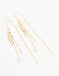 Gold Cubic Zirconia Pearl Leaf Drop Hook Earrings - link has visual effect only