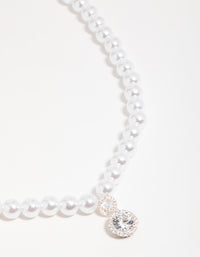 Silver Cubic Zirconia Pearl Short Pendant Necklace - link has visual effect only