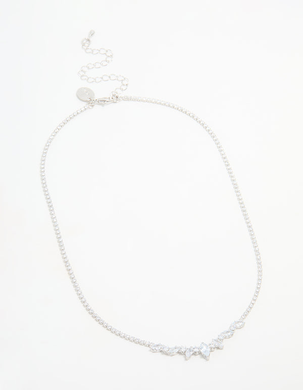 Silver Cubic Zirconia Marquise Pendant Necklace