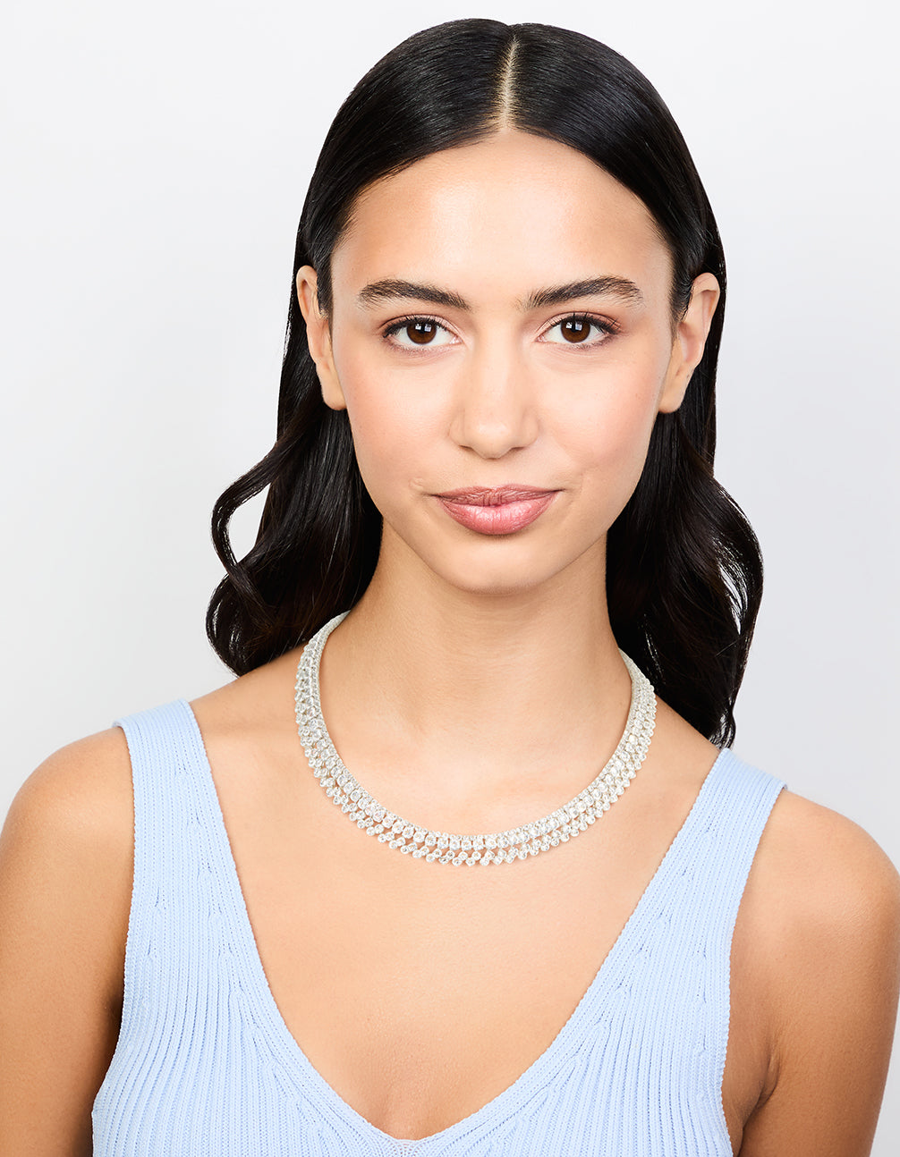 Silver Cubic Zirconia Short Layered Necklace