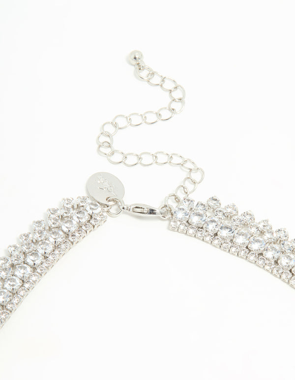 Silver Cubic Zirconia Short Layered Necklace
