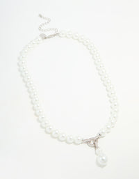 Silver Pearl Cubic Zirconia Short Necklace - link has visual effect only