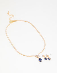 Gold Blue Cubic Zirconia Drop Necklace & Earrings Set - link has visual effect only